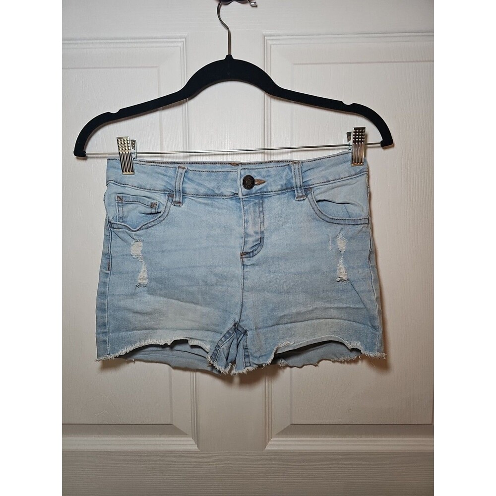 Justice Denim Light Wash Girls Ripped Shorts 16 Y2K